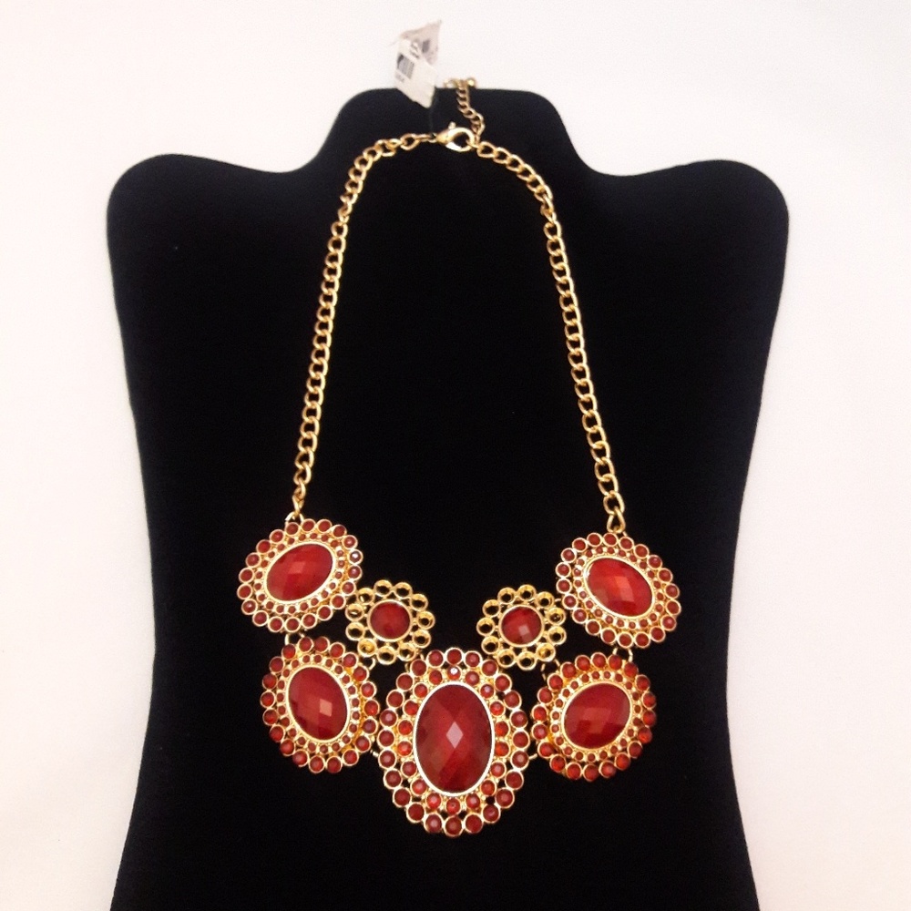 Drama Gold-Tone/Red Necklace